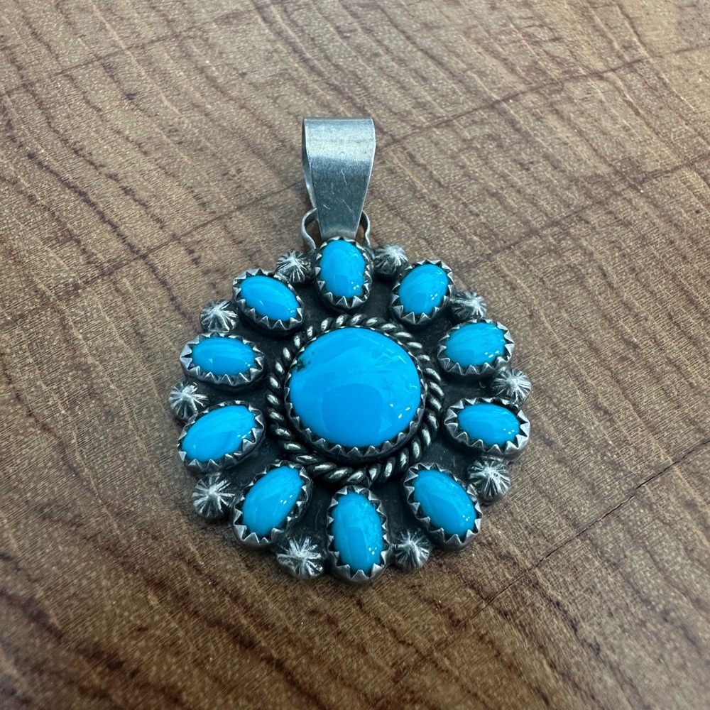 Turquoise and Silver Floral Necklace